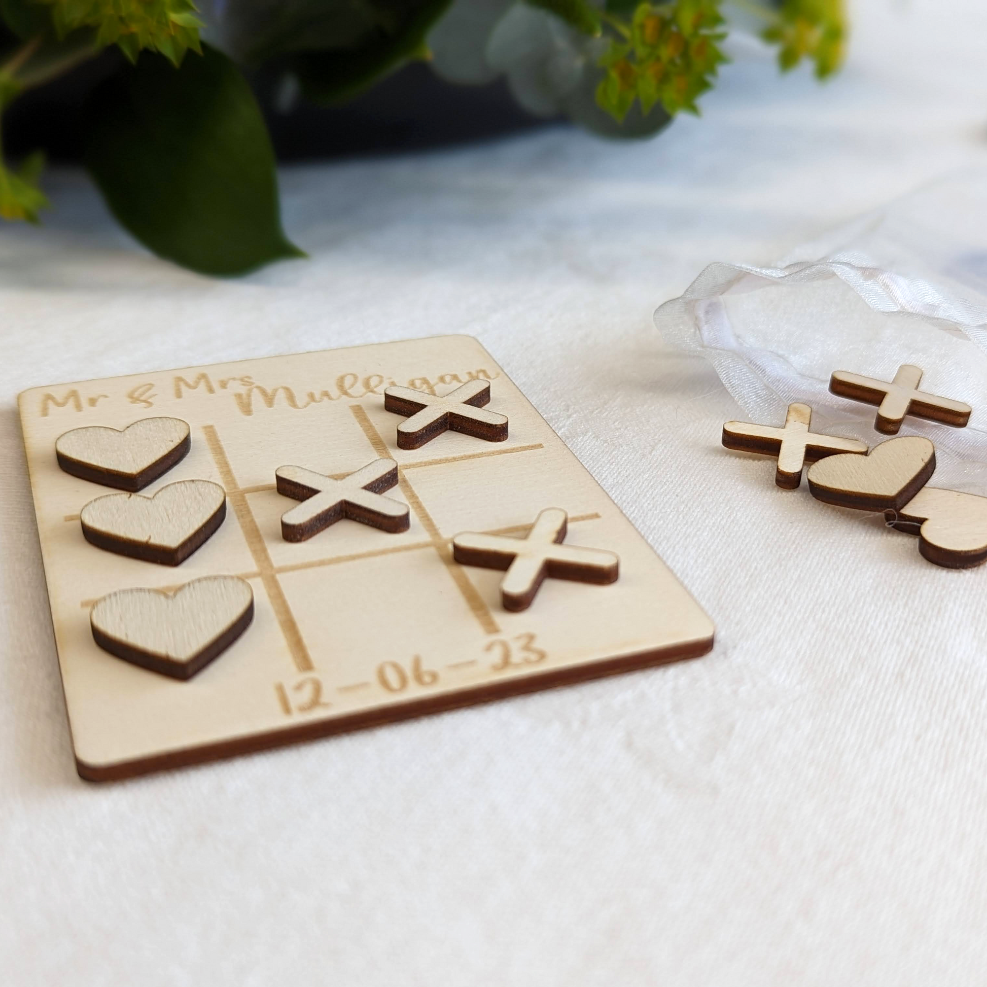 Personalised wooden wedding table game - Noughts and Crosses