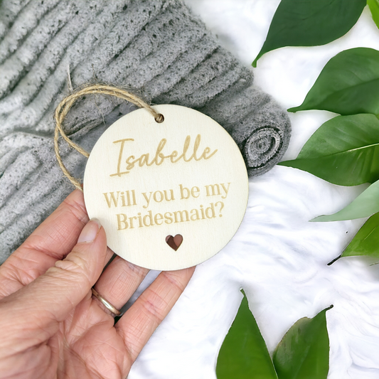 maid of honour proposal gift idea. Made out of wood with will you be my bridesmaid engraved