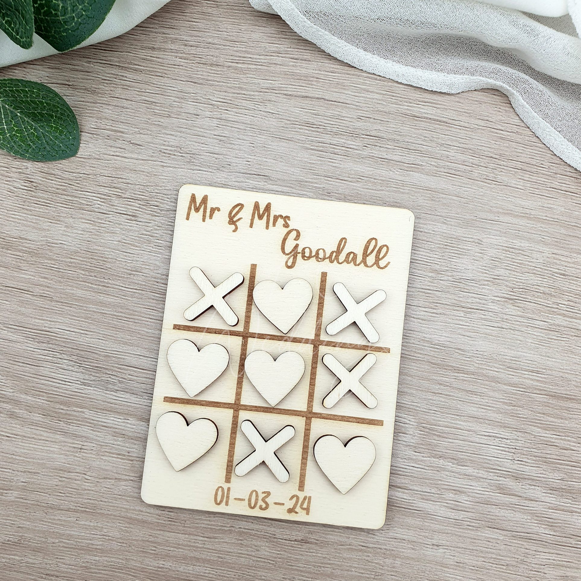 Personalised wooden Noughts and Crosses set for guests