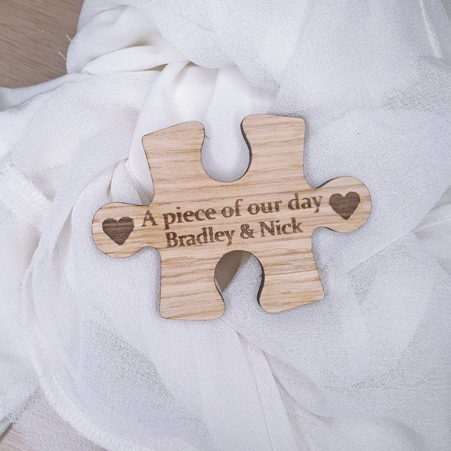 Oak Veneer Jigsaw Puzzle piece favour - unique wedding favour