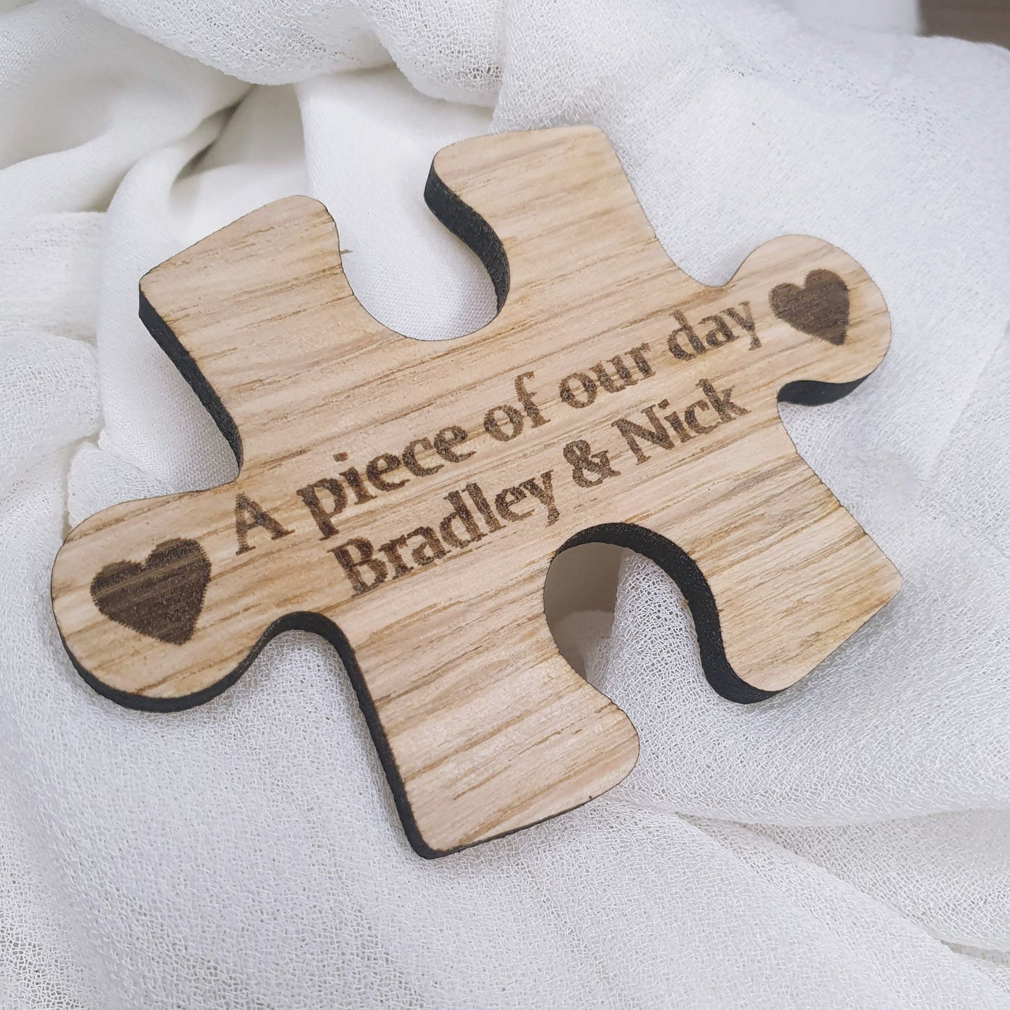 Personalised Rustic wedding favour with engraved names