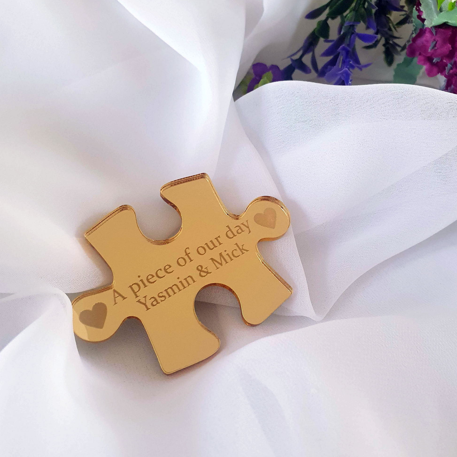 Personalised jigsaw puzzle favour with couple's names - Mirrored acrylic design