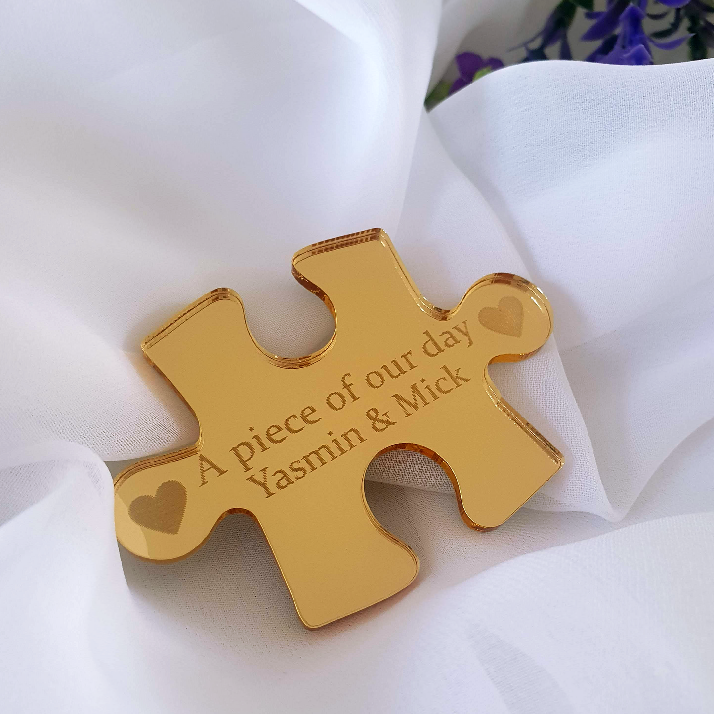 Engraved mirrored acrylic wedding favour - Gold, Silver, or Rose Gold